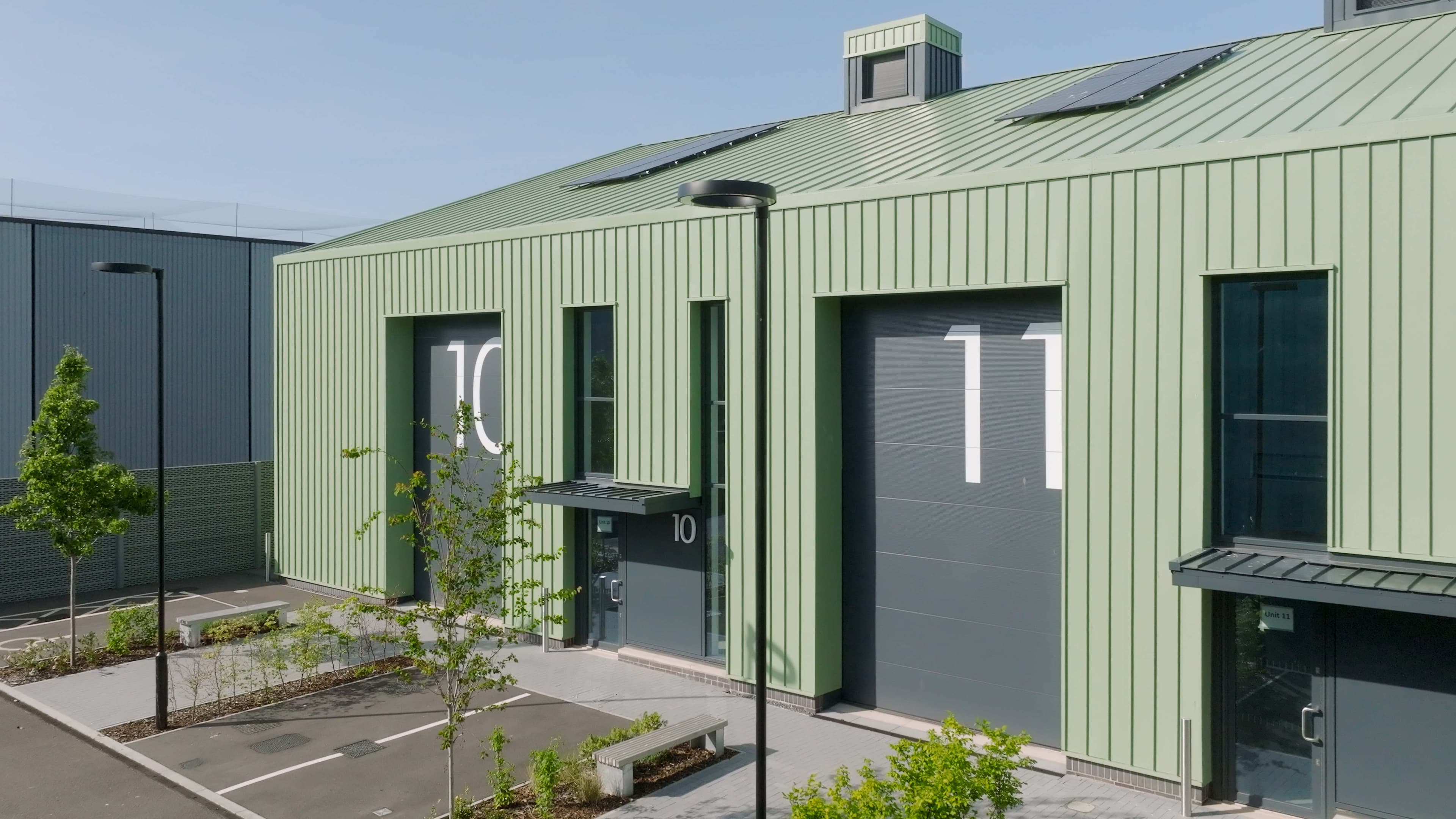 Green industrial units with Vieo Roof and Wall Systems installed